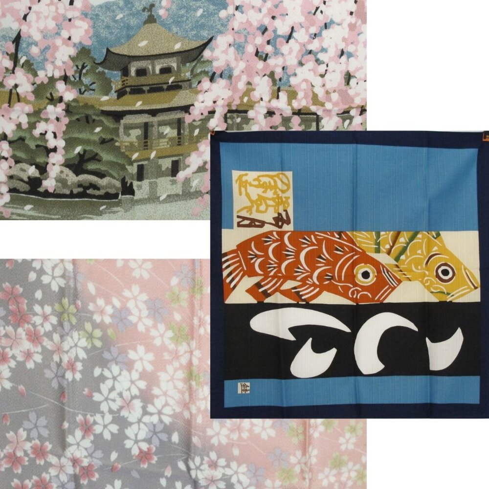 Set of three Furoshiki (wrapping cloth) from Japan (or use as scarves!)